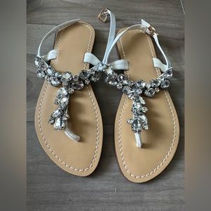Rhinestone Flat Sandals, RingBeadeed Rhinestone Crystal Jeweled Sandal Shoes